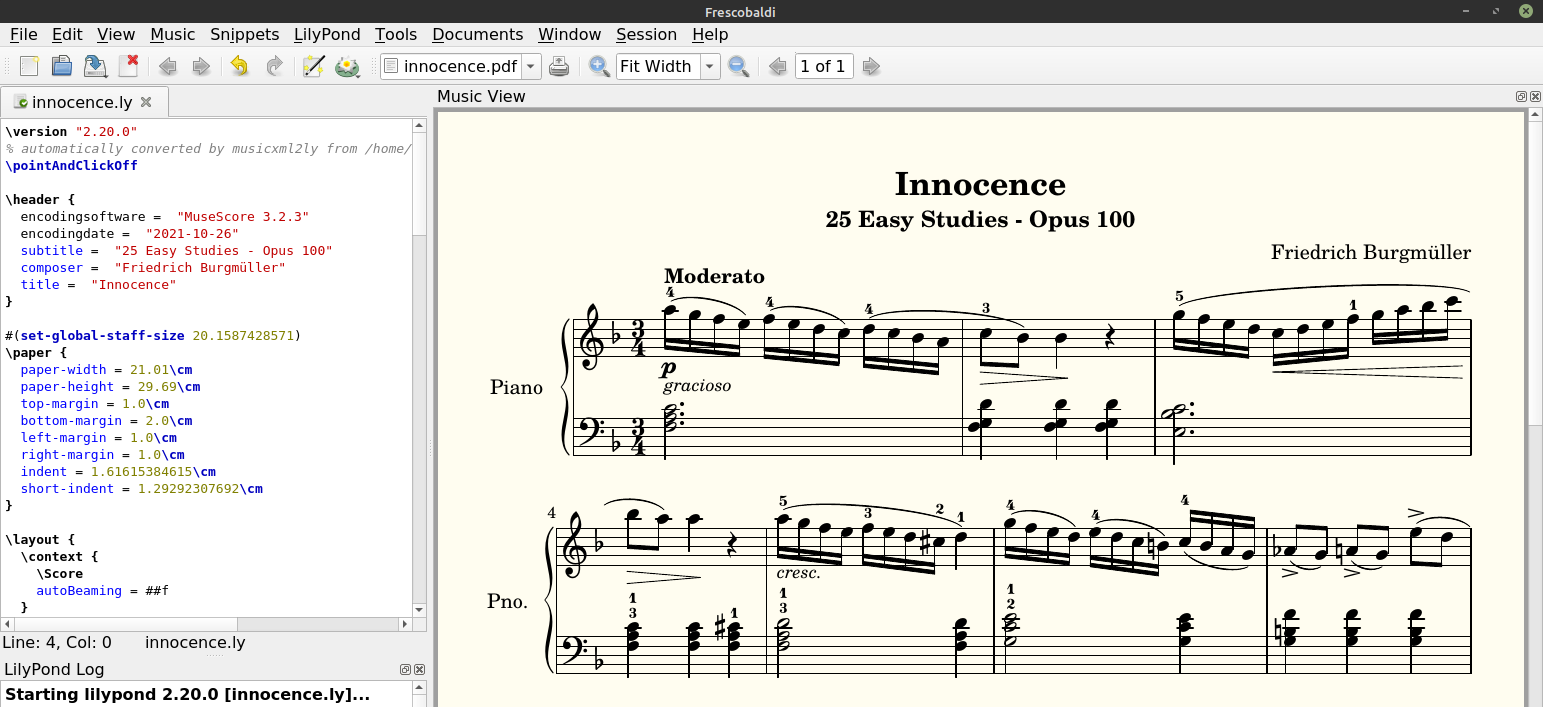 Burgmüller's Innocence in Frescobaldi in traditional notation