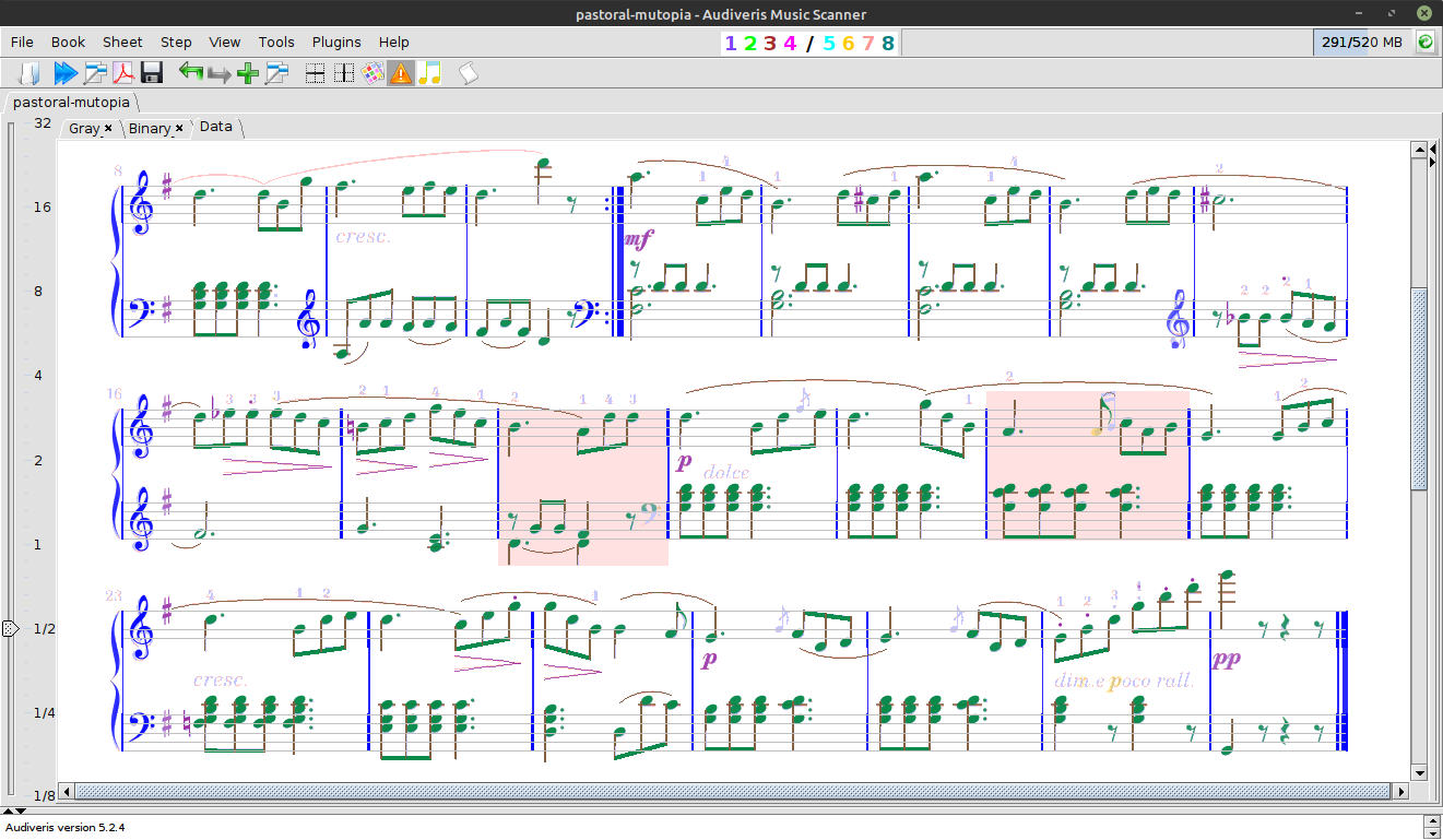 Audiveris screenshot with La Pastorale and errors