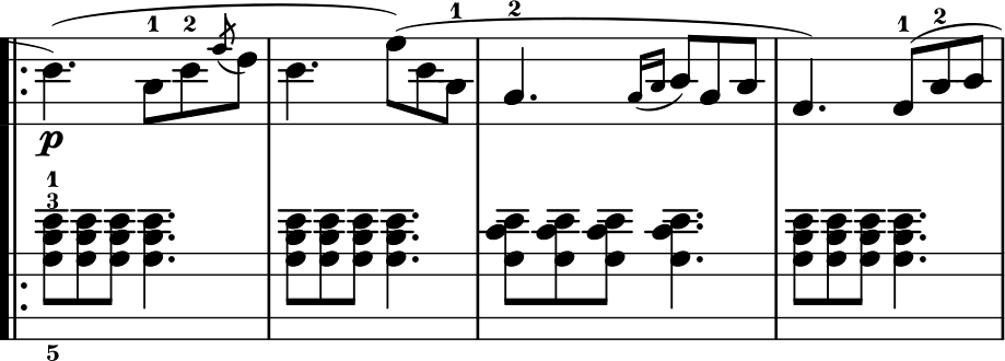 La Pastorale measure 3 with tweaked fingering digit positions