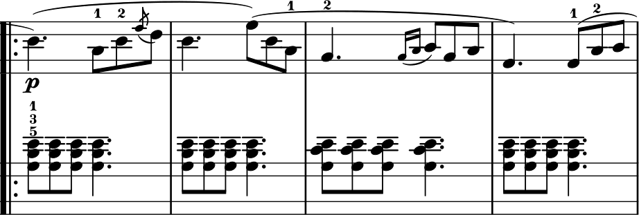 La Pastorale measures 3-6 with correct stem directions