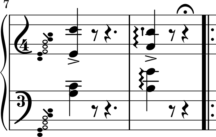 Tarantella measures 7-8 with separate arpeggio signs in each staff