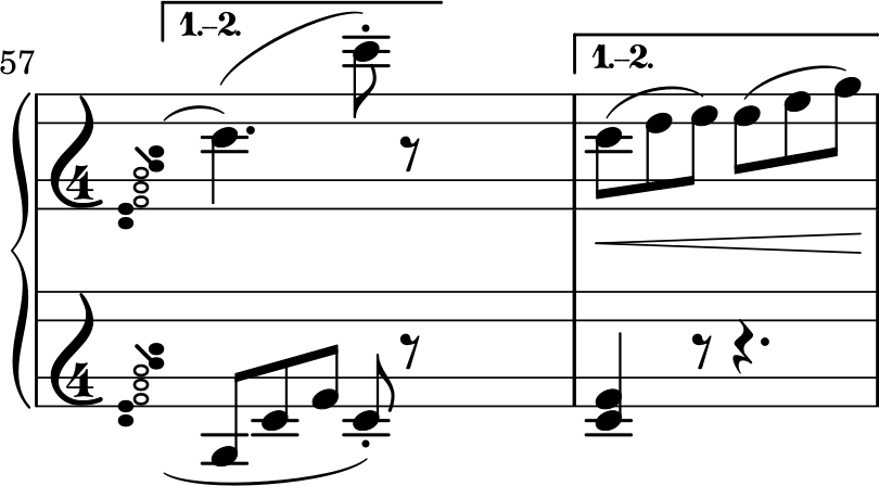 Tarantella measures 57-58 with missing repeat sign