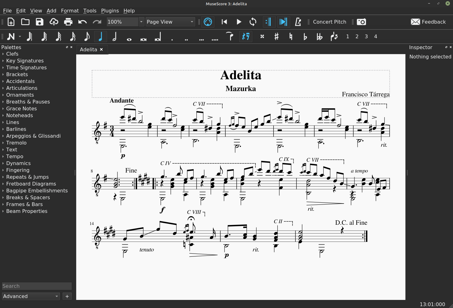 MuseScore screenshot with Adelita