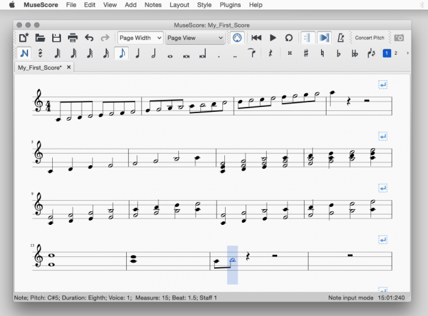 Screenshot of Clairnote DN in MuseScore