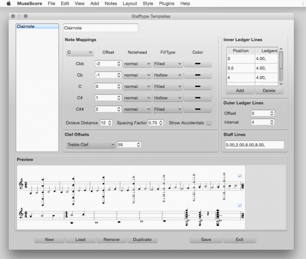 MuseScore stafftype template screenshot